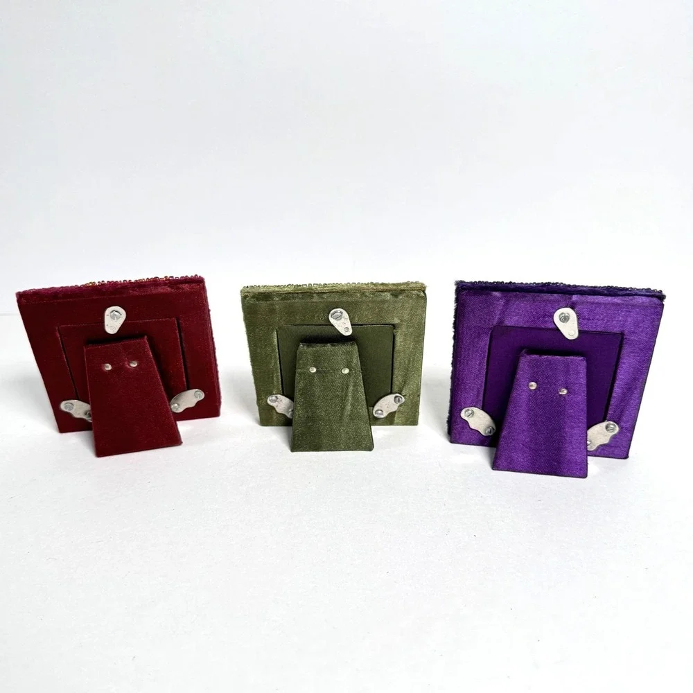 NFS Set Of 3 Pier One Imports Velvet & Beaded 1.5 x 1.5 Mini Photo Frames, NEW